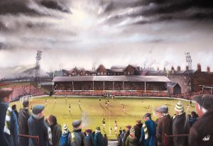 Hibernian  - Down the Slope, Easter Road, v Hearts 1972 - box canvas print